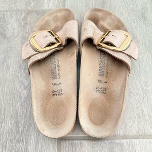 Birkenstock Women's Cream Mules with Gold Buckle